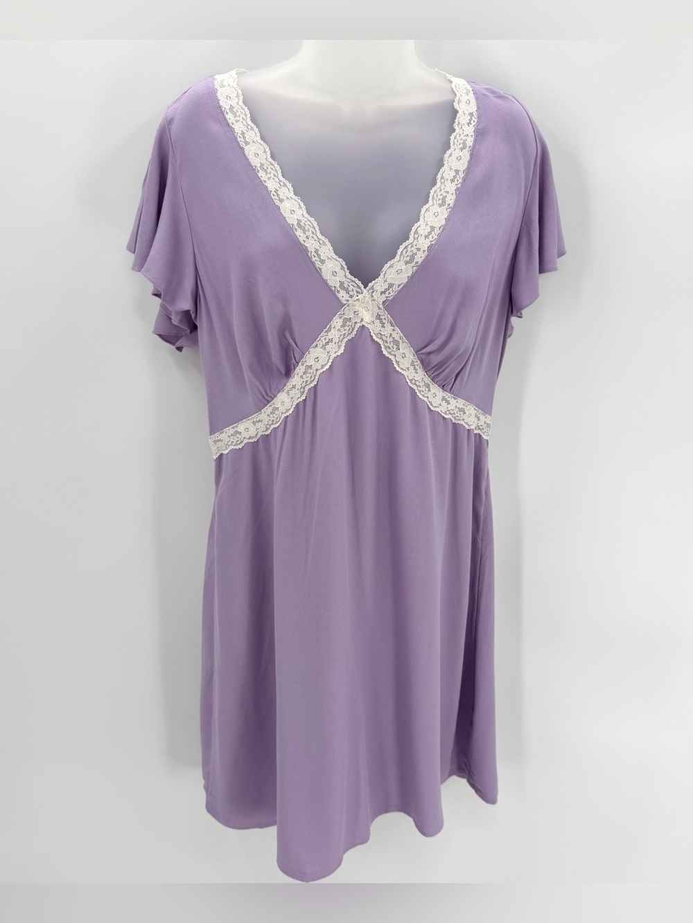 Old Navy Dress Womens L Purple Wisteria Lace Trim Crepe Mini Fit & Flare NWT